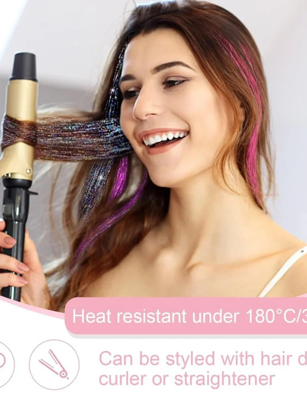 Hair Tinsel Kit Pack of 18 Pcs Hair Tinsel Clip in 19.6Inch Glitter Tinsel Hair